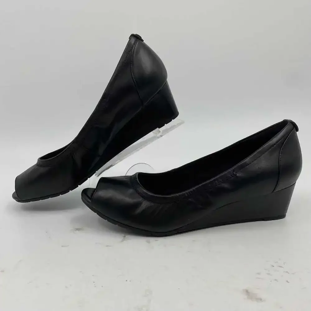 Clarks Black Vendra Peep Toe Wedges | Women’s Size 8